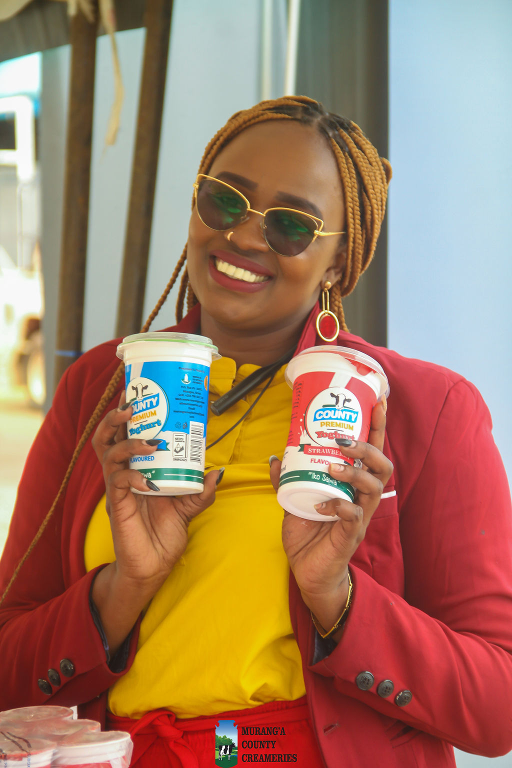 Happy customer enjoying County premium yoghurt 